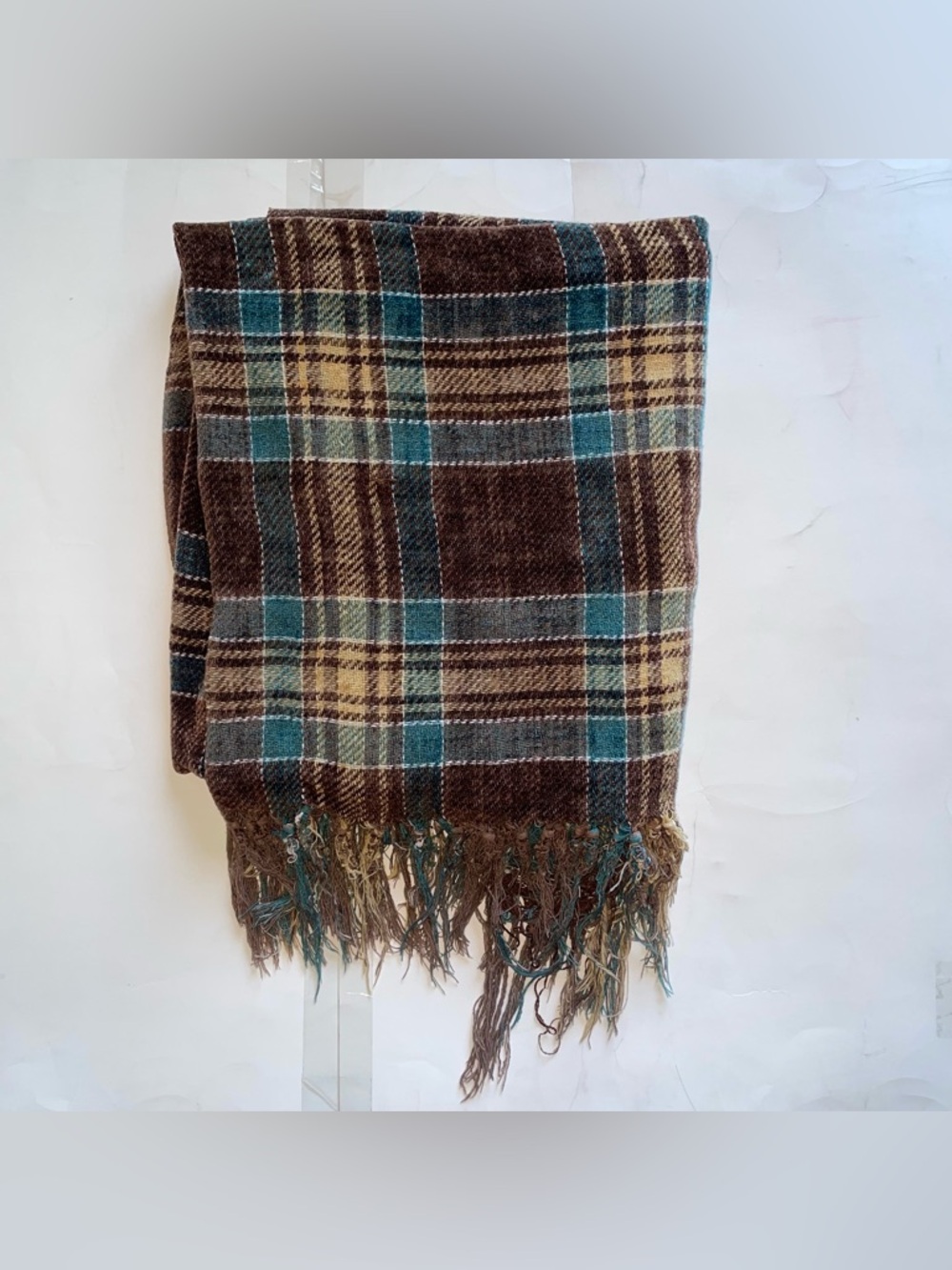 Woolrich Home Sofa Bed Throw Brown Plaid Fringes 52"x62" Warm (See Photos)